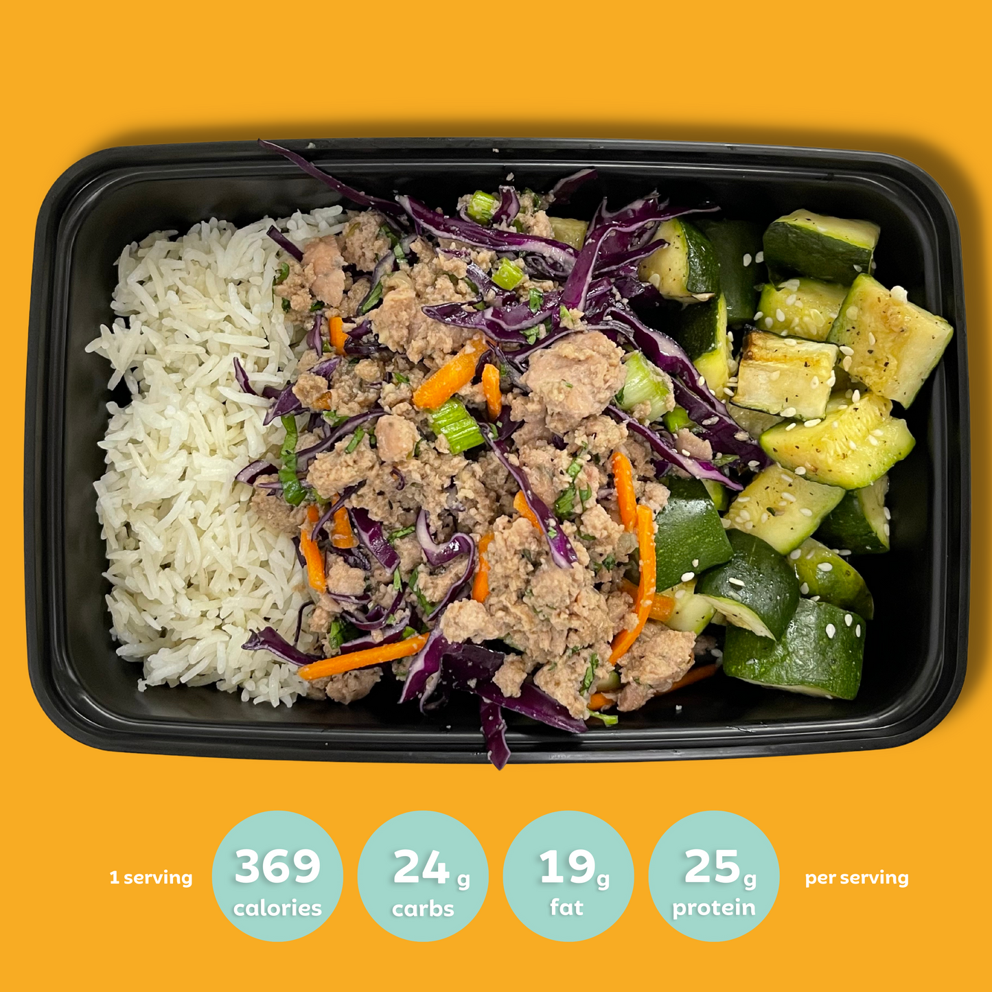 Turkey Stir Fry with Cabbage and Carrots, Basmati Rice and Sesame Zucchini (GF, DF)