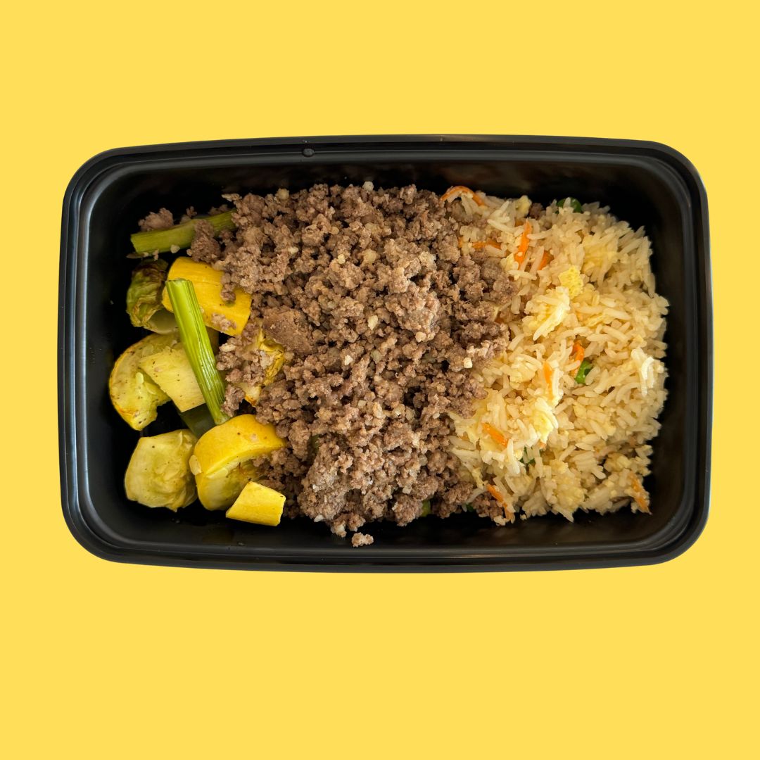 Honey Beef with Fried Rice and Mixed Veggies