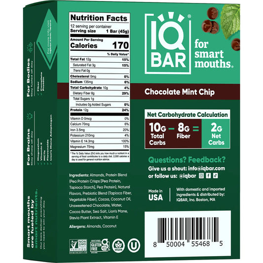 IQBAR Chocolate Mint Chip | Brain + Body Keto Protein Bars