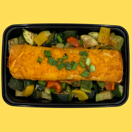 Ground Beef Enchilada in Red Sauce with Zucchini and Peppers (Carb Balance Flour Tortilla)